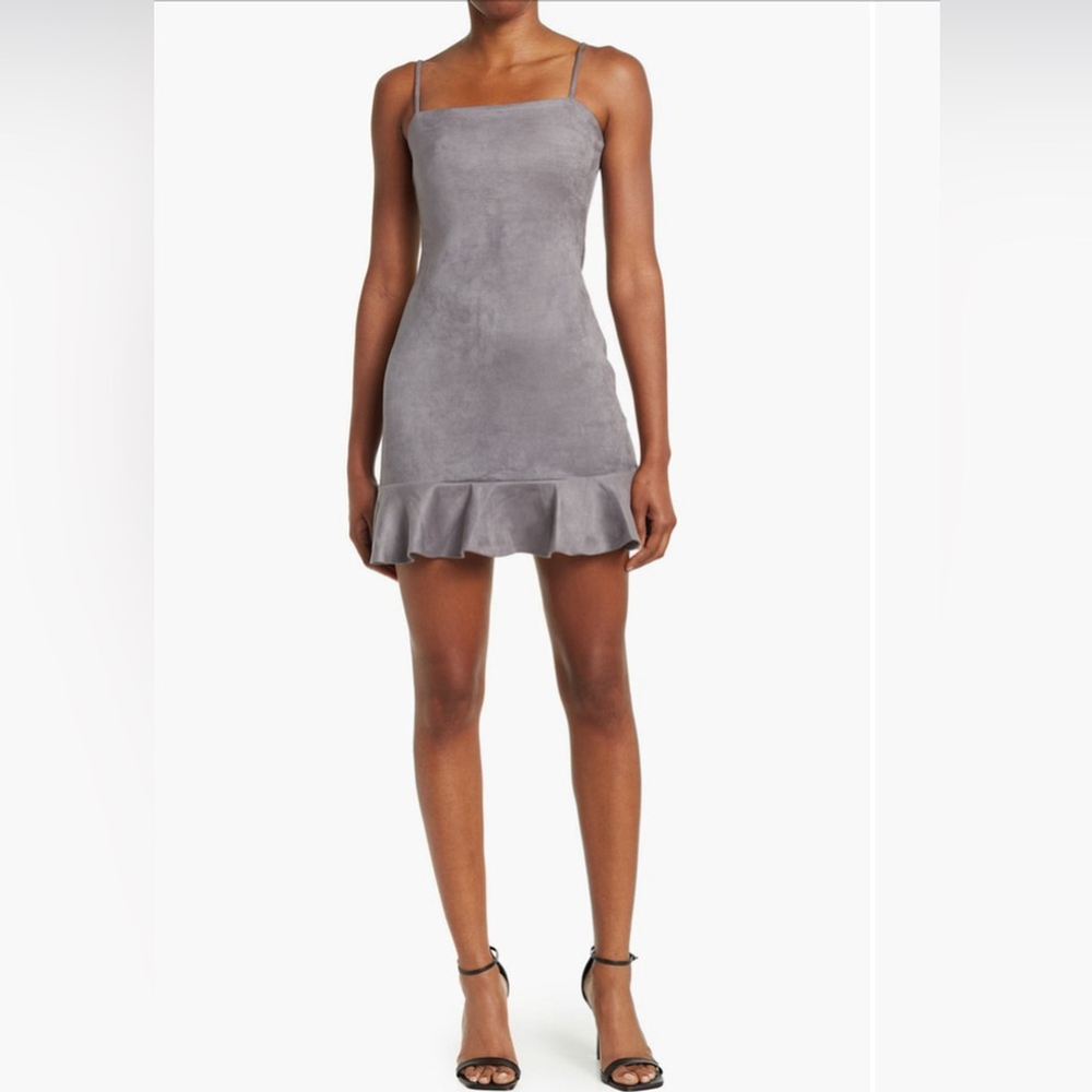 Susana Monaco Faux Suede Silver Mini Dress with Ruffle Hem